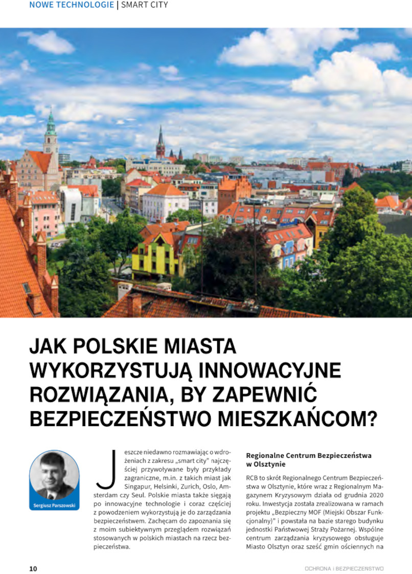 „Jak polskie miasta wykorzystują innowacyjne rozwiązania”, Sergiusz Parszowski, „Ochrona i Bezpieczeństwo” nr 5/2022
