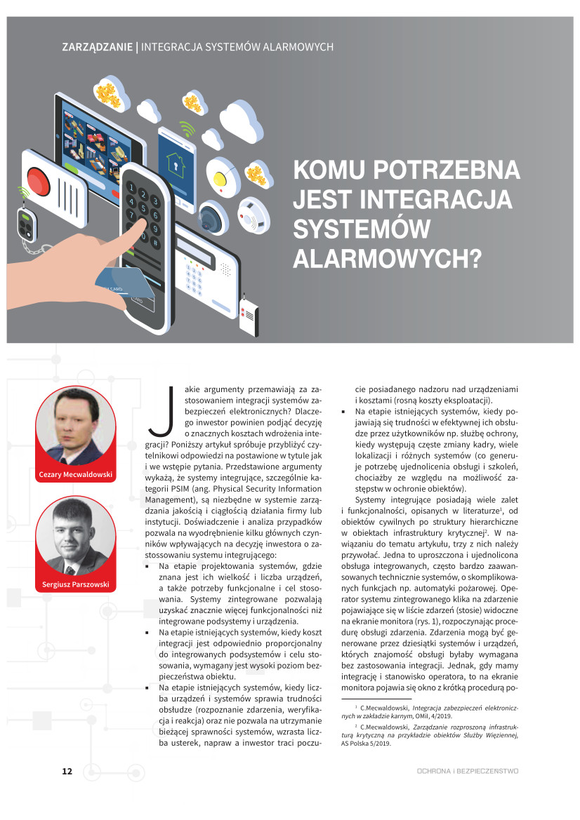 „Komu potrzebna jest integracja systemów alarmowych”, Cezary Mecwaldowski, Sergiusz Parszowski, „Ochrona i Bezpieczeństwo” nr 02/2021