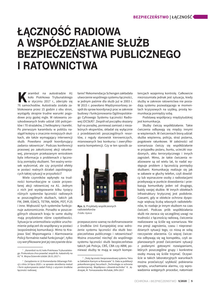 „Łączność radiowa a współdziałanie służb bezpieczeństwa publicznego i ratownictwa”, Cezary Mecwaldowski, „Ochrona i Bezpieczeństwo” 5/2020